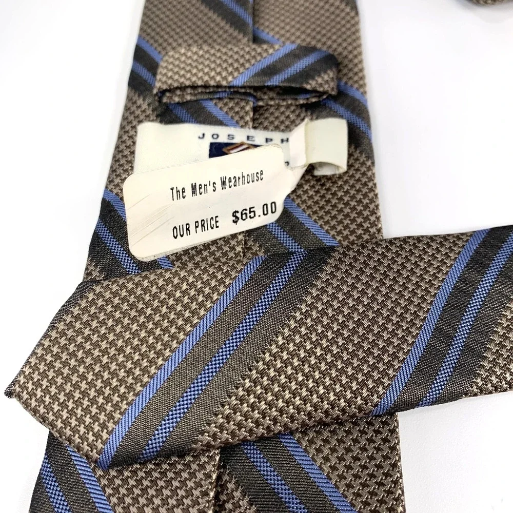 Joseph Abboud Mens Tie Bronze Brown‎ & Blue Striped Repp Design 100% Silk NWT
